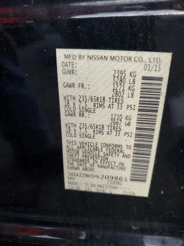 2015 Nissan Murano VIN 5N1AZ2MH3FN209861 Copart auction photo, side damage thumbnail 14