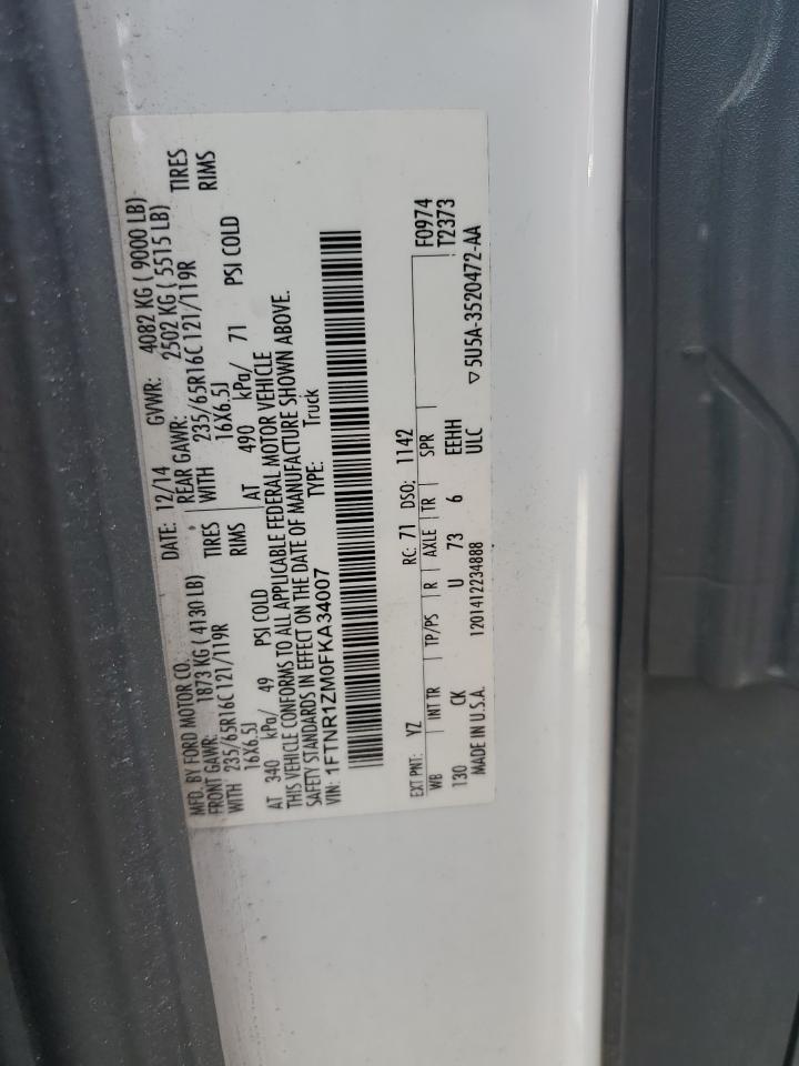 2015 Ford Transit VIN 1FTNR1ZM0FKA34007 Copart auction photo, rear end damage thumbnail 14