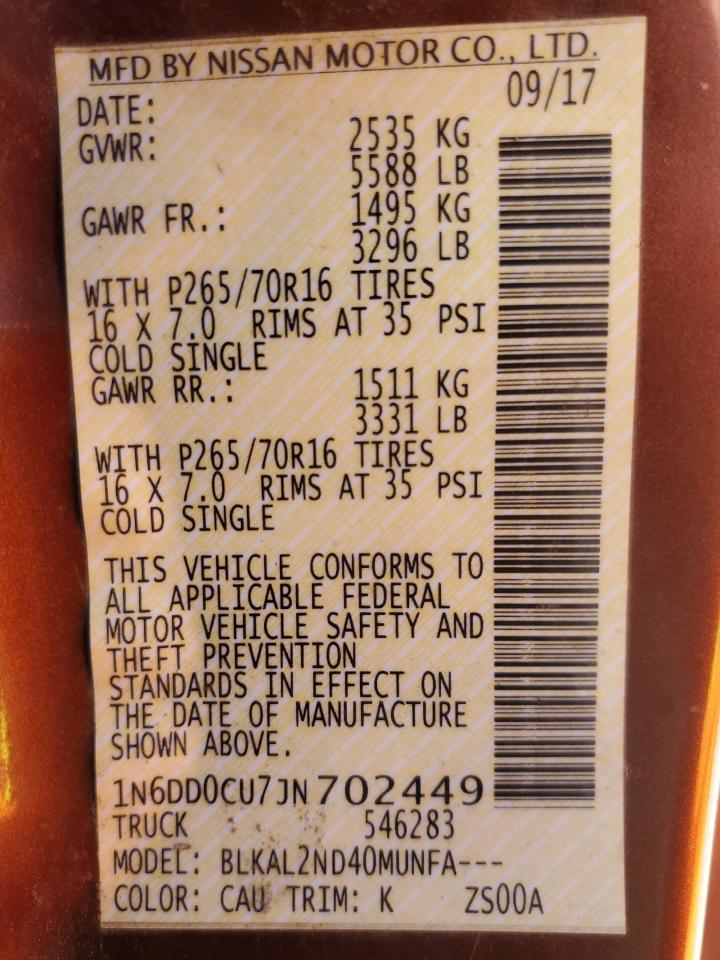 2018 Nissan Navara (Frontier) VIN 1N6DD0CU7JN702449 Copart auction photo, front end damage thumbnail 15