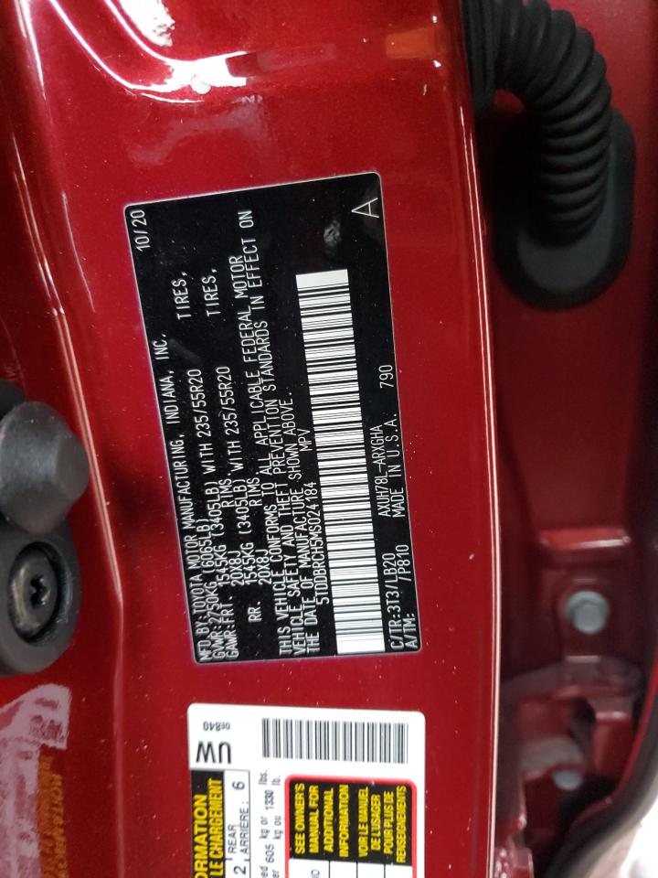 2021 Toyota Highlander VIN 5TDDBRCH5MS024184 Copart auction photo, front end / side damage thumbnail 12