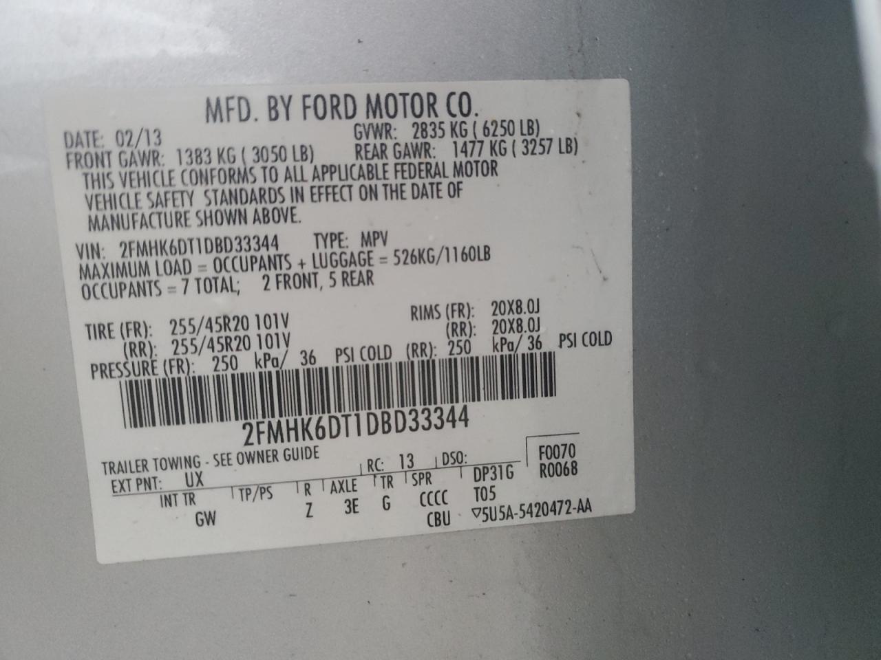 2013 Ford Flex VIN 2FMHK6DT1DBD33344 Copart auction photo, mechanical / front end damage thumbnail 13