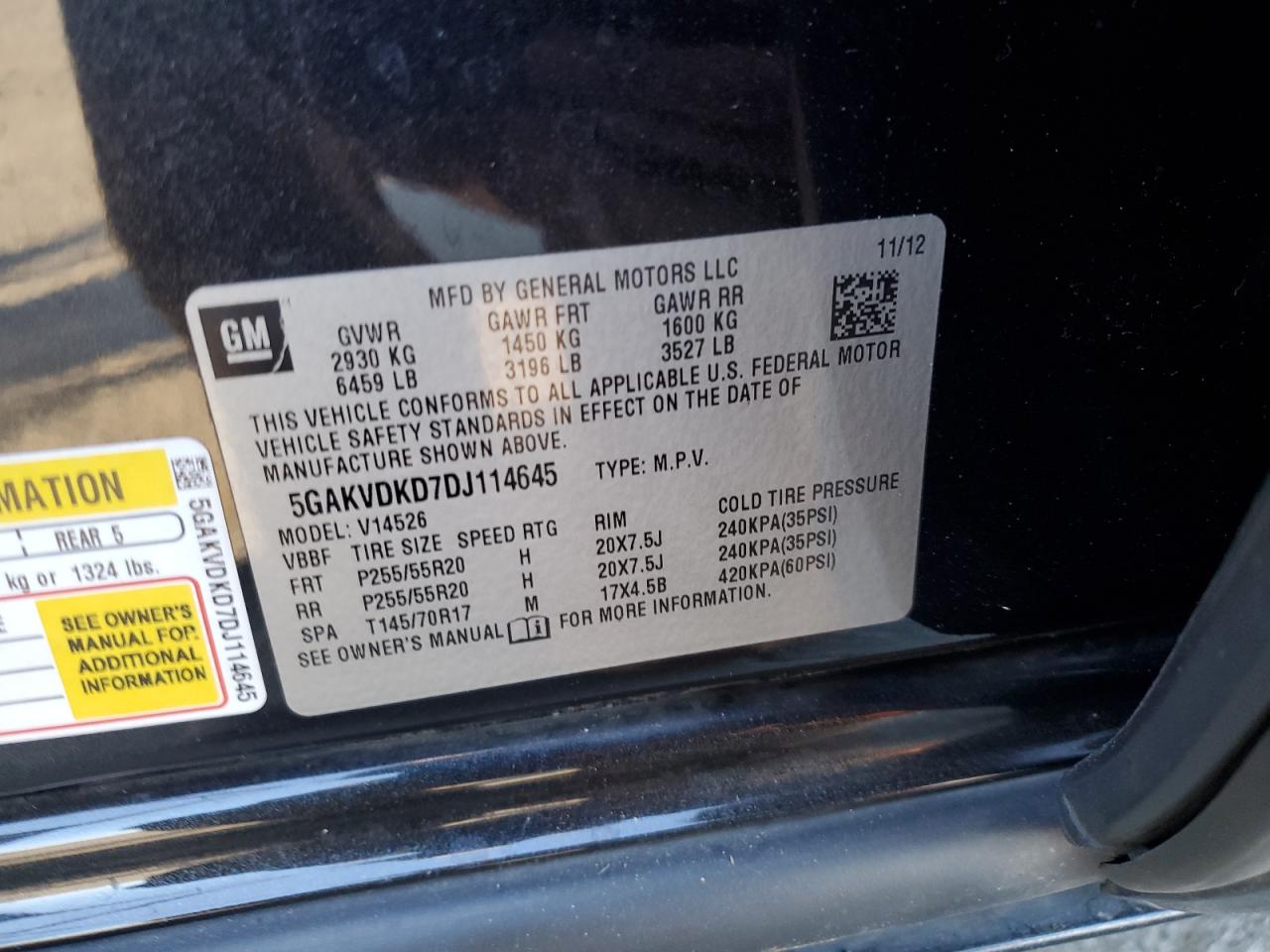 2013 Buick Enclave VIN 5GAKVDKD7DJ114645 Copart auction photo, side damage thumbnail 13