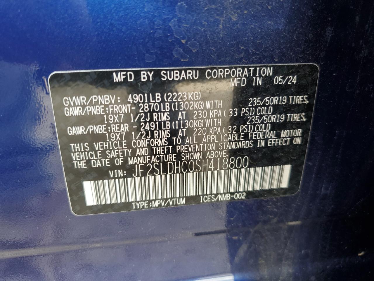 2025 Subaru Forester VIN JF2SLDHC0SH418800 Copart auction photo, front end / side damage thumbnail 16