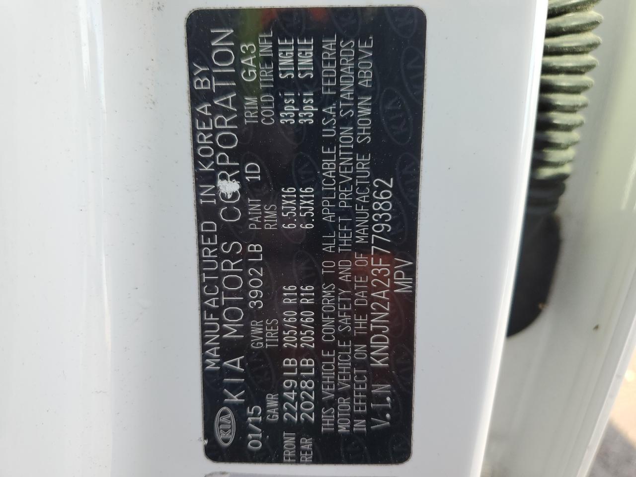 2015 KIA Soul VIN KNDJN2A23F7793862 Copart auction photo, side / minor dent/scratches damage thumbnail 14