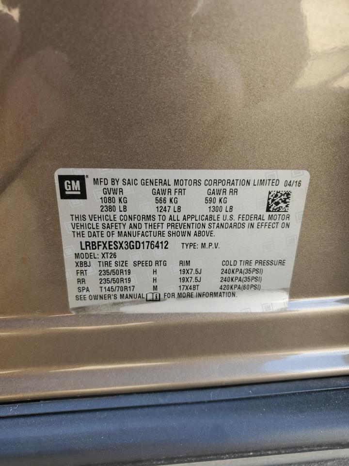 2016 Buick Envision VIN LRBFXESX3GD176412 Copart auction photo, side / hail damage thumbnail 13