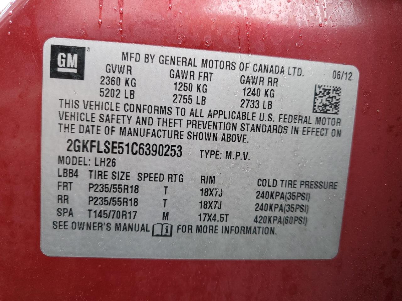 2012 GMC Terrain VIN 2GKFLSE51C6390253 Copart auction photo, minor dent/scratches damage thumbnail 13