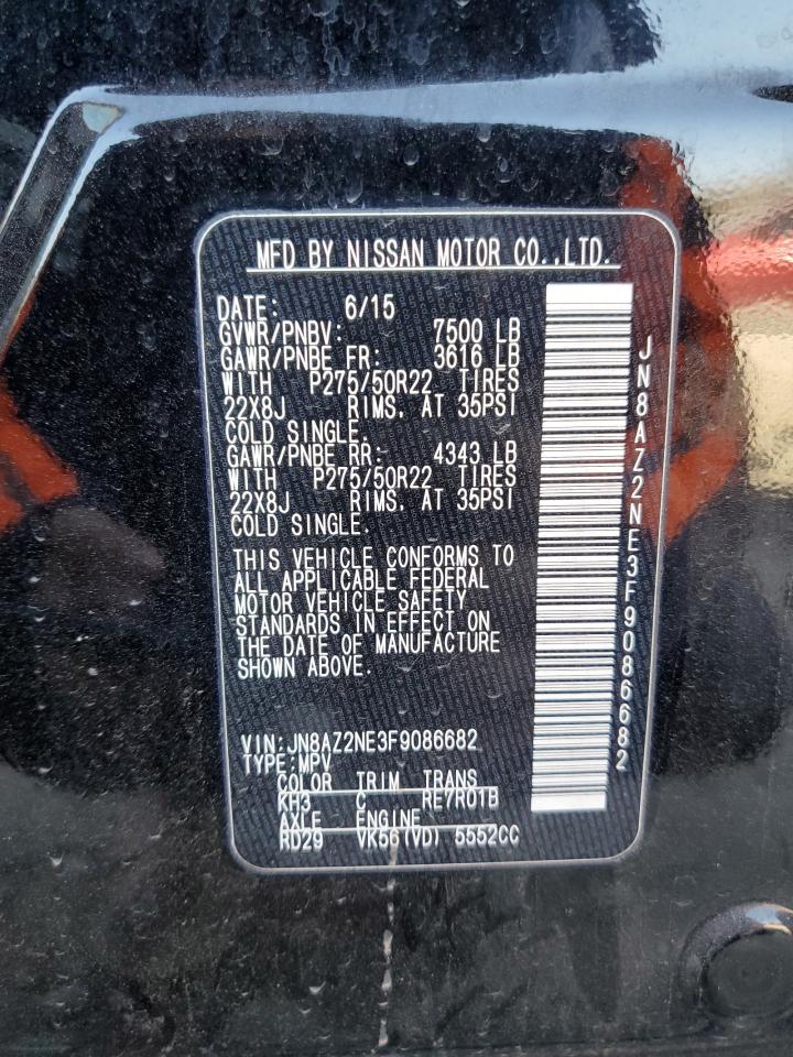 2015 Infiniti QX80 VIN JN8AZ2NE3F9086682 Copart auction photo, hail / minor dent/scratches damage thumbnail 14