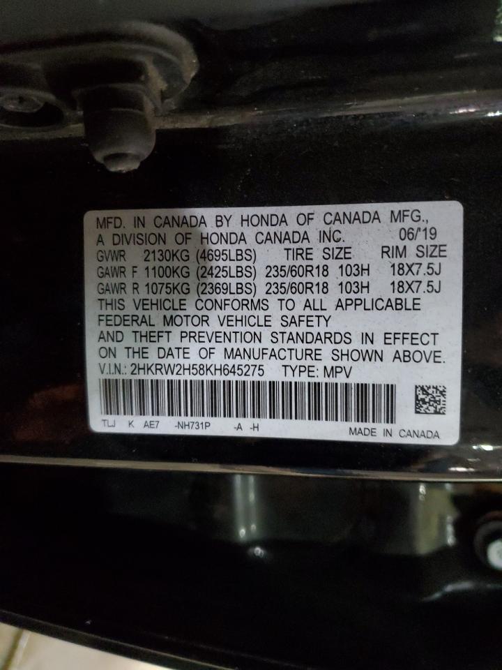 2019 Honda CR-V VIN 2HKRW2H58KH645275 Copart auction photo, rollover damage thumbnail 13