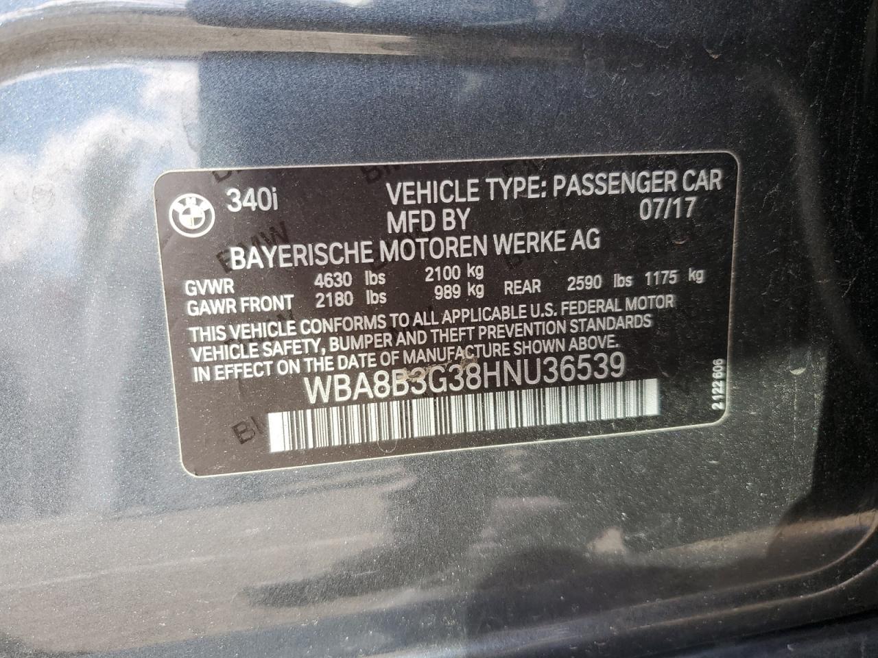 2017 BMW 3er VIN WBA8B3G38HNU36539 Copart auction photo, front end / undercarriage damage thumbnail 12