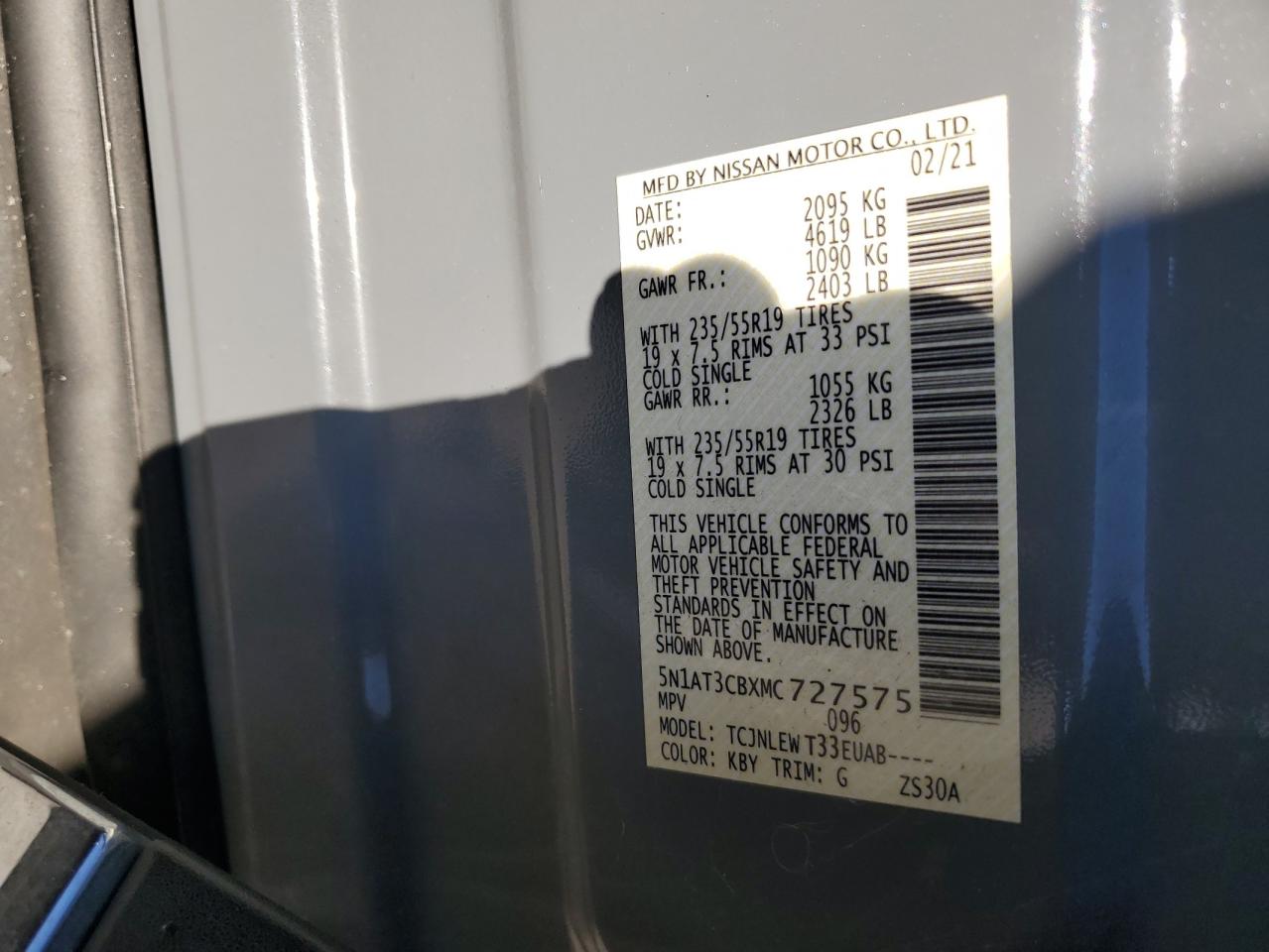 2021 Nissan Rogue VIN 5N1AT3CBXMC727575 Copart auction photo, all over / top/roof damage thumbnail 14