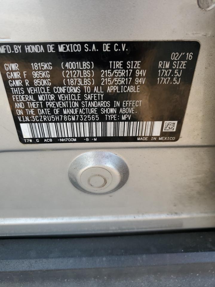 2016 Honda HR-V VIN 3CZRU5H78GM732565 Copart auction photo, front end damage thumbnail 13