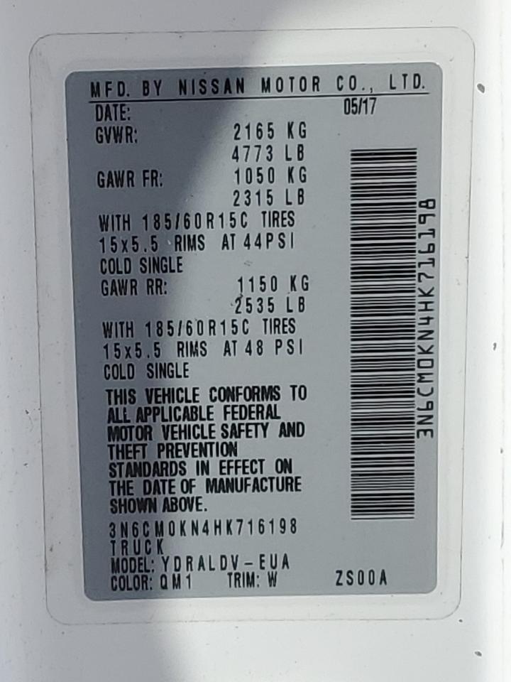 2017 Nissan NV VIN 3N6CM0KN4HK716198 Copart auction photo, front end damage thumbnail 16