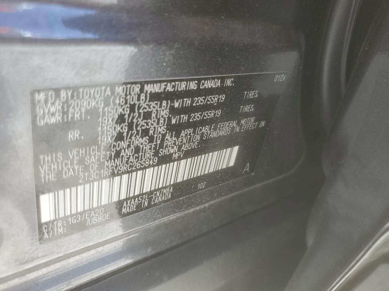 2024 Toyota RAV 4 VIN 2T3C1RFV9RC265849 Copart auction photo, front end damage thumbnail 14