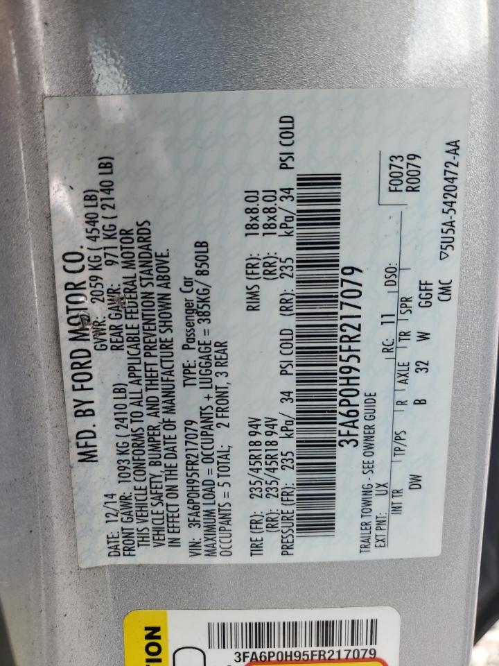 2015 Ford Fusion VIN 3FA6P0H95FR217079 Copart auction photo, water/flood damage thumbnail 13