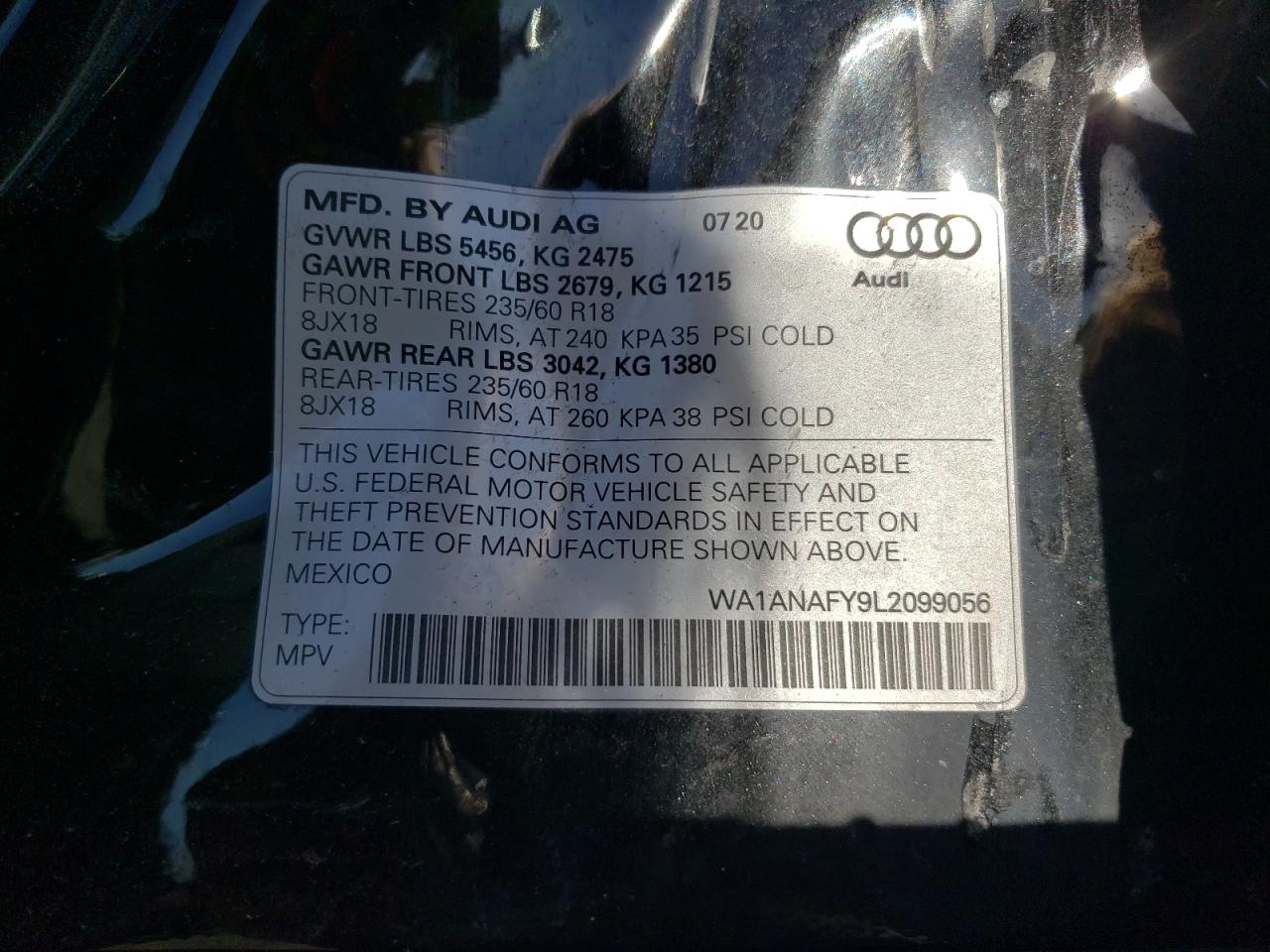 2020 Audi Q5 VIN WA1ANAFY9L2099056 Copart auction photo, rollover / side damage thumbnail 13
