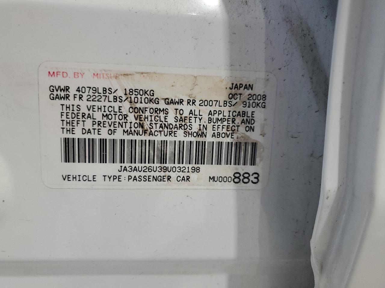2009 Mitsubishi Lancer VIN JA3AU26U39U032198 Copart auction photo, all over damage thumbnail 13