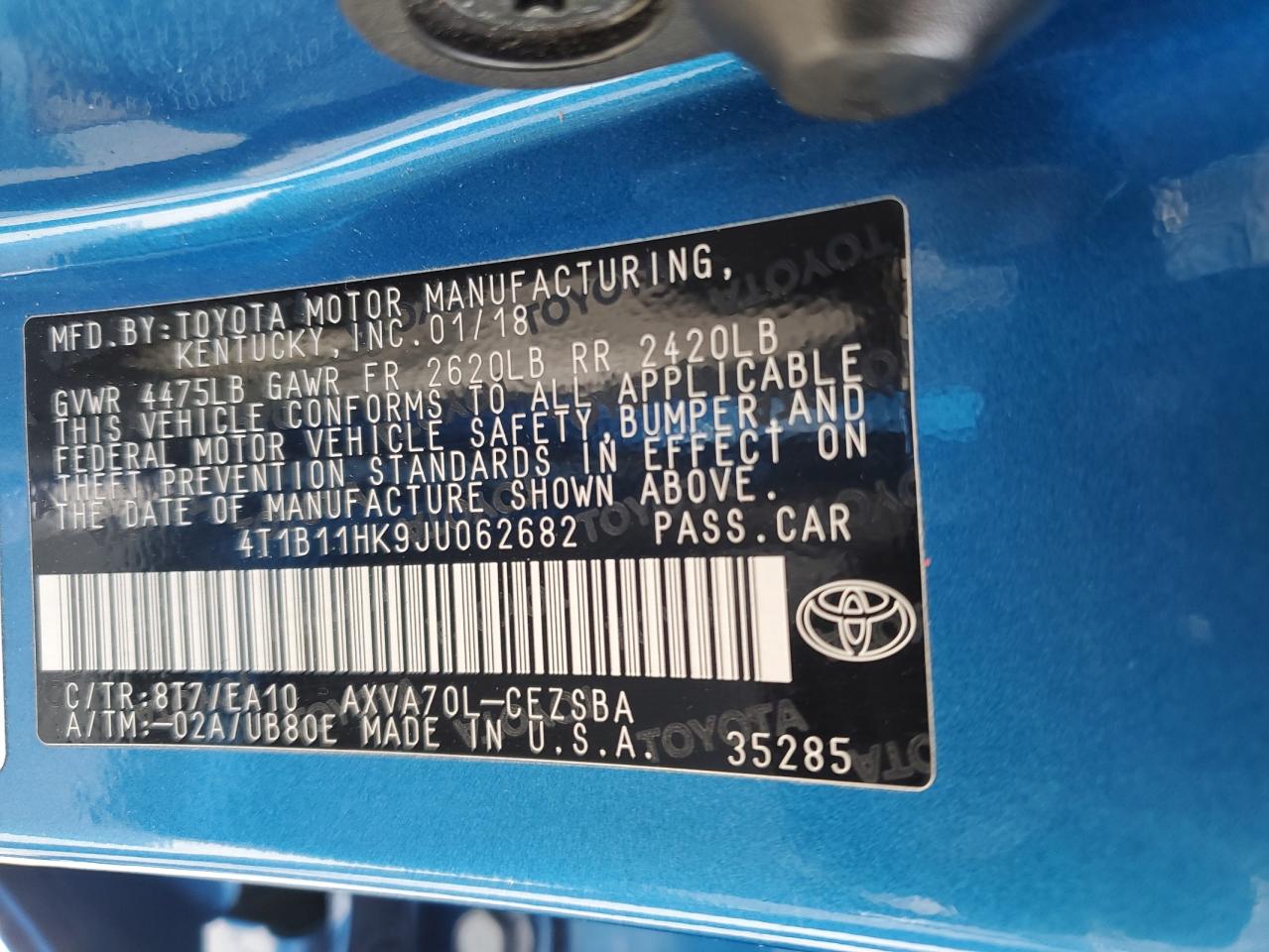 2018 Toyota Camry VIN 4T1B11HK9JU062682 Copart auction photo, rear end / side damage thumbnail 14