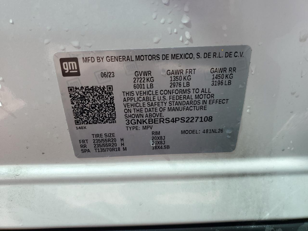 2023 Chevrolet Blazer VIN 3GNKBERS4PS227108 Copart auction photo, front end / side damage thumbnail 14