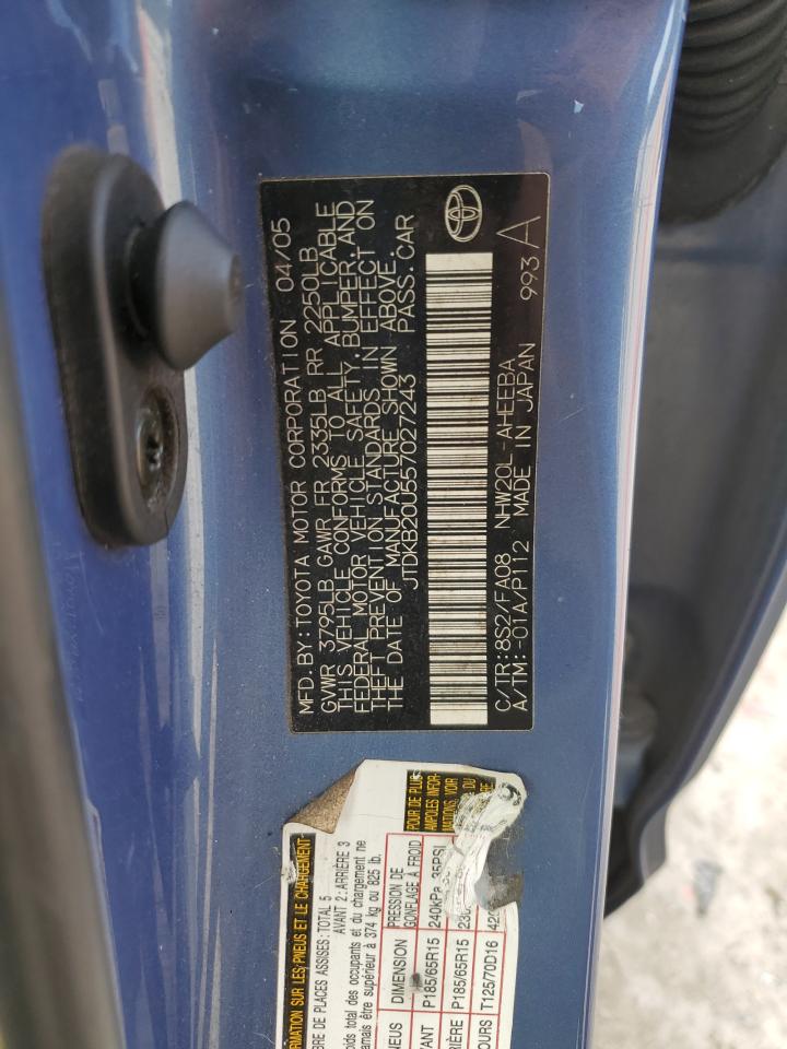 2005 Toyota Prius VIN JTDKB20U557027243 Copart auction photo, side / rear end damage thumbnail 12
