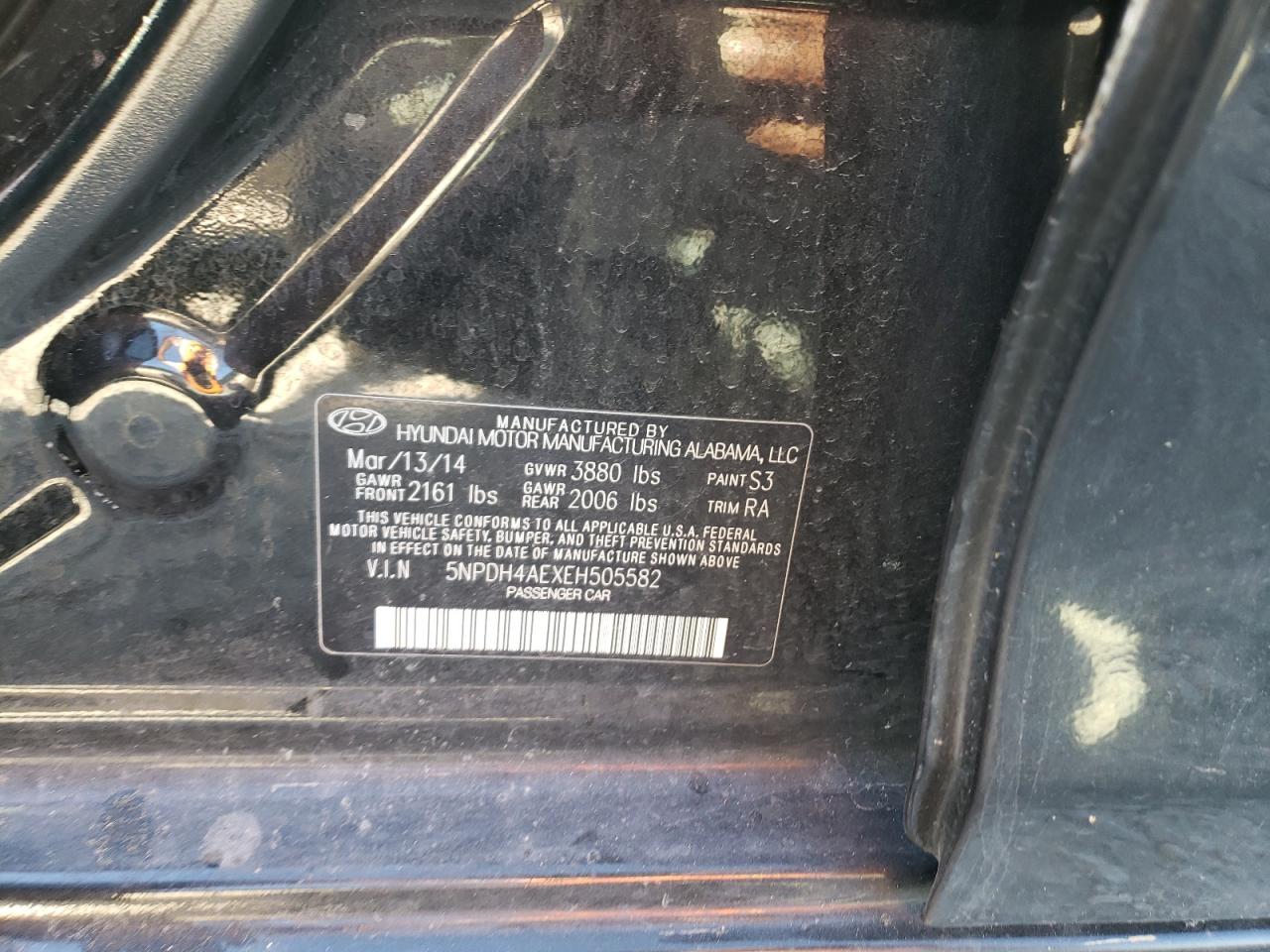 2014 Hyundai Elantra VIN 5NPDH4AEXEH505582 Copart auction photo, front end / minor dent/scratches damage thumbnail 12