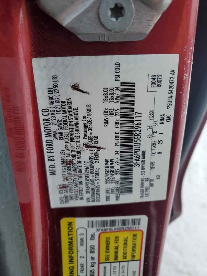 2014 Ford Fusion VIN 3FA6P0LU5ER296117 Copart auction photo, front end / rear end damage thumbnail 12