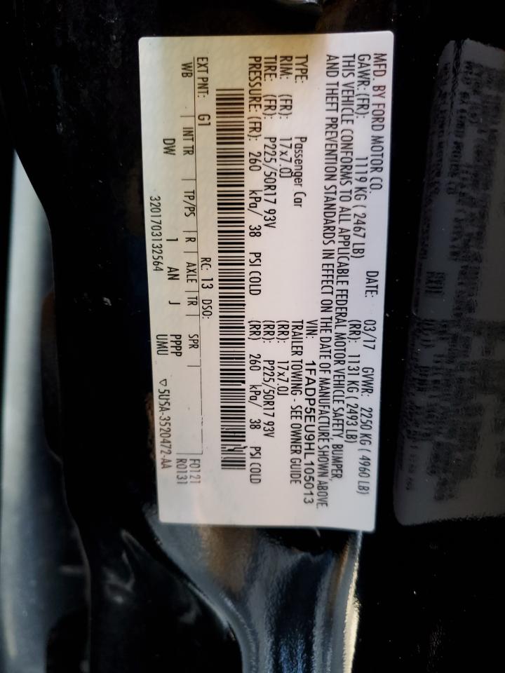 2017 Ford C-MAX VIN 1FADP5EU9HL105013 Copart auction photo, rear end / front end damage thumbnail 12