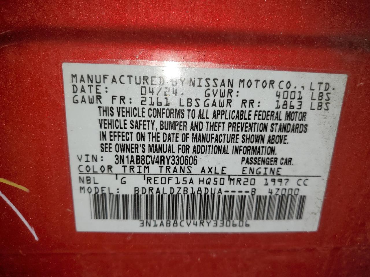 2024 Nissan Sentra VIN 3N1AB8CV4RY330606 Copart auction photo, vandalism / all over damage thumbnail 12