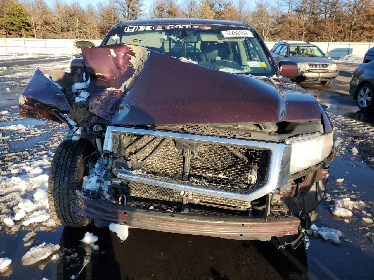 2011 Honda Ridgeline VIN 5FPYK1F55BB004577 Copart auction photo, front end / top/roof damage thumbnail 5