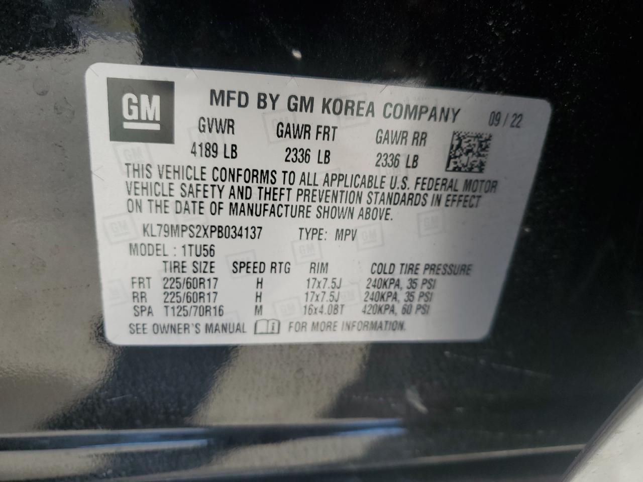 2023 Chevrolet TrailBlazer VIN KL79MPS2XPB034137 Copart auction photo, rollover damage thumbnail 15