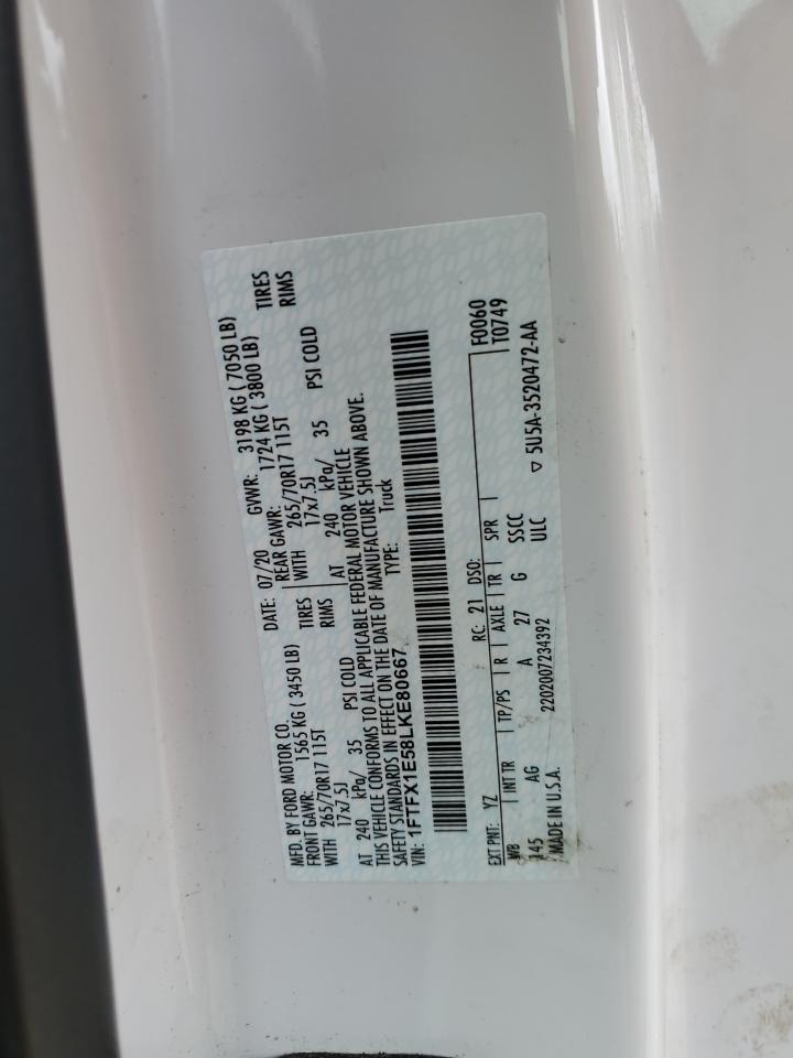 2020 Ford F-150 VIN 1FTFX1E58LKE80667 Copart auction photo, front end / minor dent/scratches damage thumbnail 12