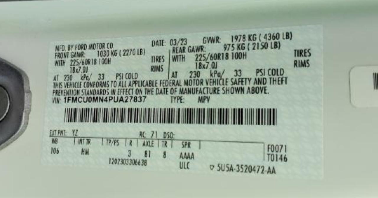2023 Ford Escape VIN 1FMCU0MN4PUA27837 Copart auction photo, rear end damage thumbnail 13
