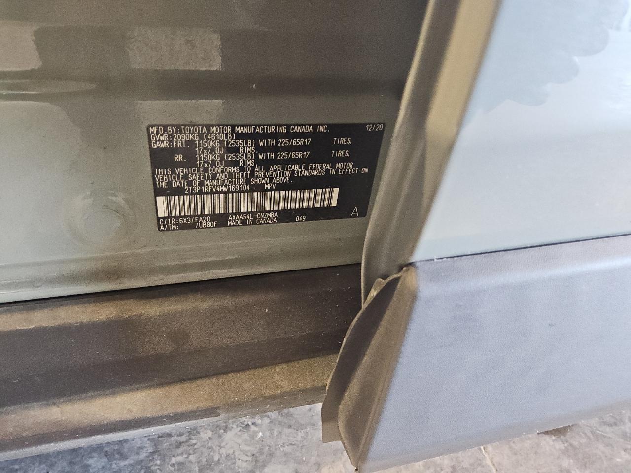 2021 Toyota RAV 4 VIN 2T3P1RFV4MW169104 Copart auction photo, rear end damage thumbnail 12