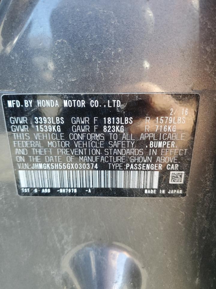 2016 Honda Fit VIN JHMGK5H55GX030374 Copart auction photo, front end / minor dent/scratches damage thumbnail 14