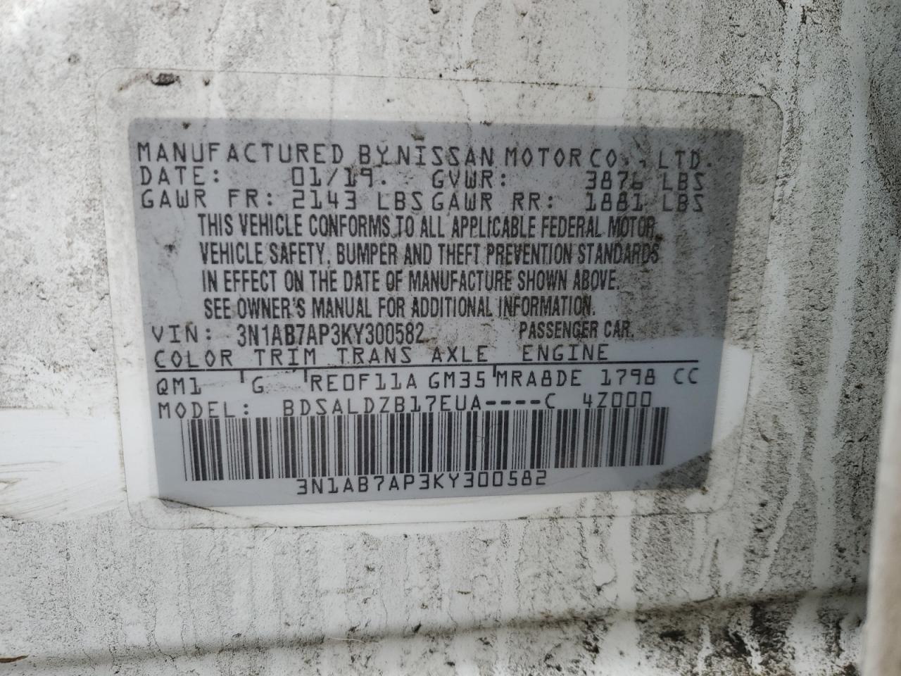 2019 Nissan Sentra VIN 3N1AB7AP3KY300582 Copart auction photo, front end damage thumbnail 12