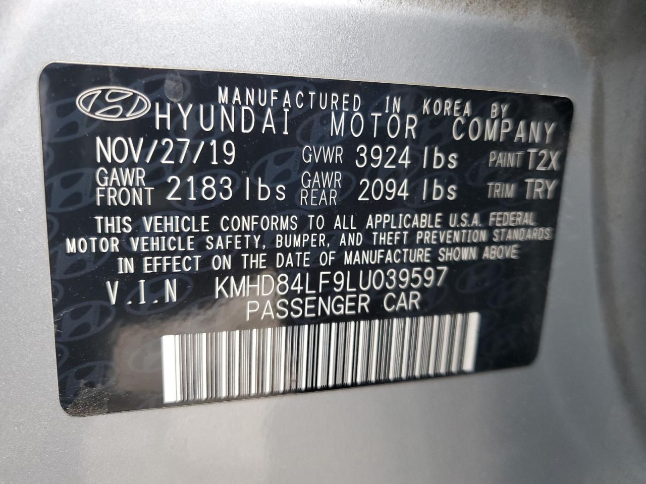 2020 Hyundai Elantra VIN KMHD84LF9LU039597 Copart auction photo, front end / rear end damage thumbnail 13