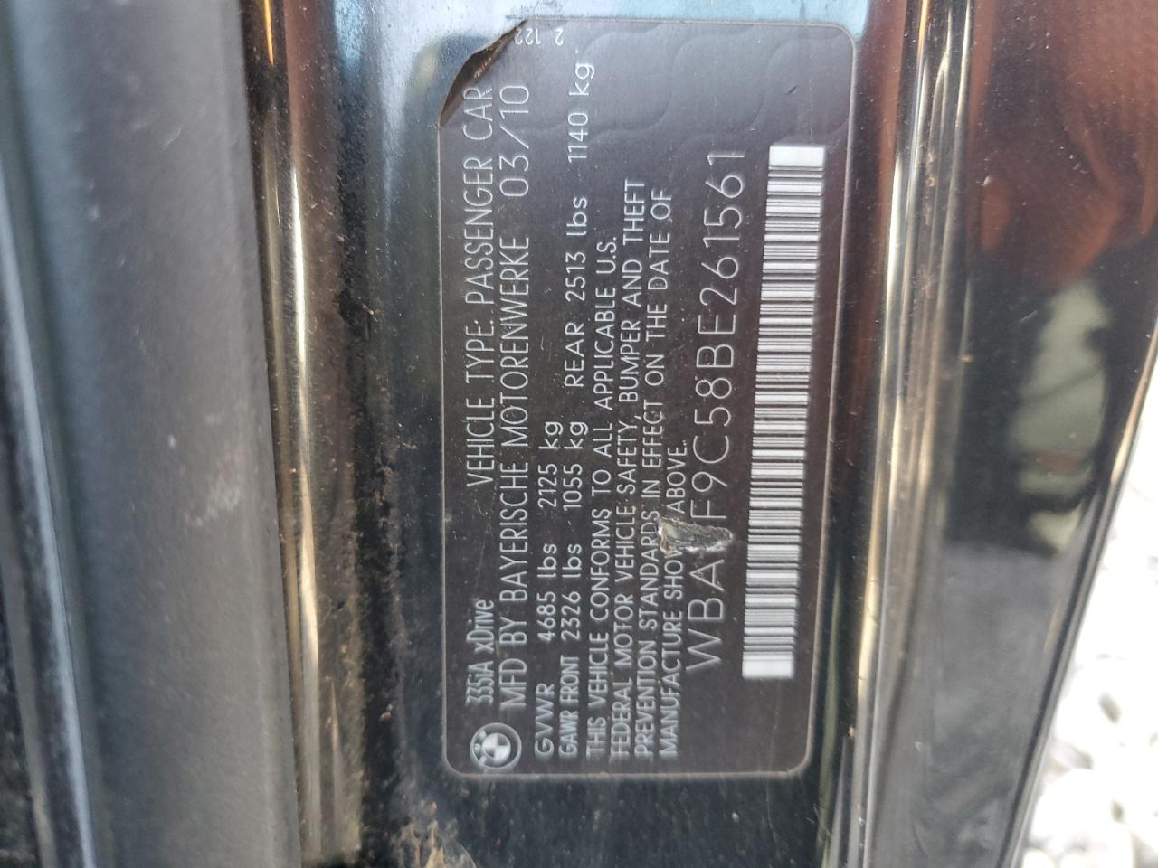 2011 BMW 3er VIN WBAKF9C58BE261561 Copart auction photo, mechanical damage thumbnail 12
