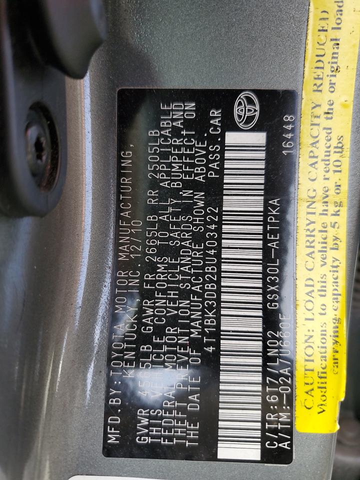 2011 Toyota Avalon VIN 4T1BK3DB2BU403422 Copart auction photo, all over damage thumbnail 12