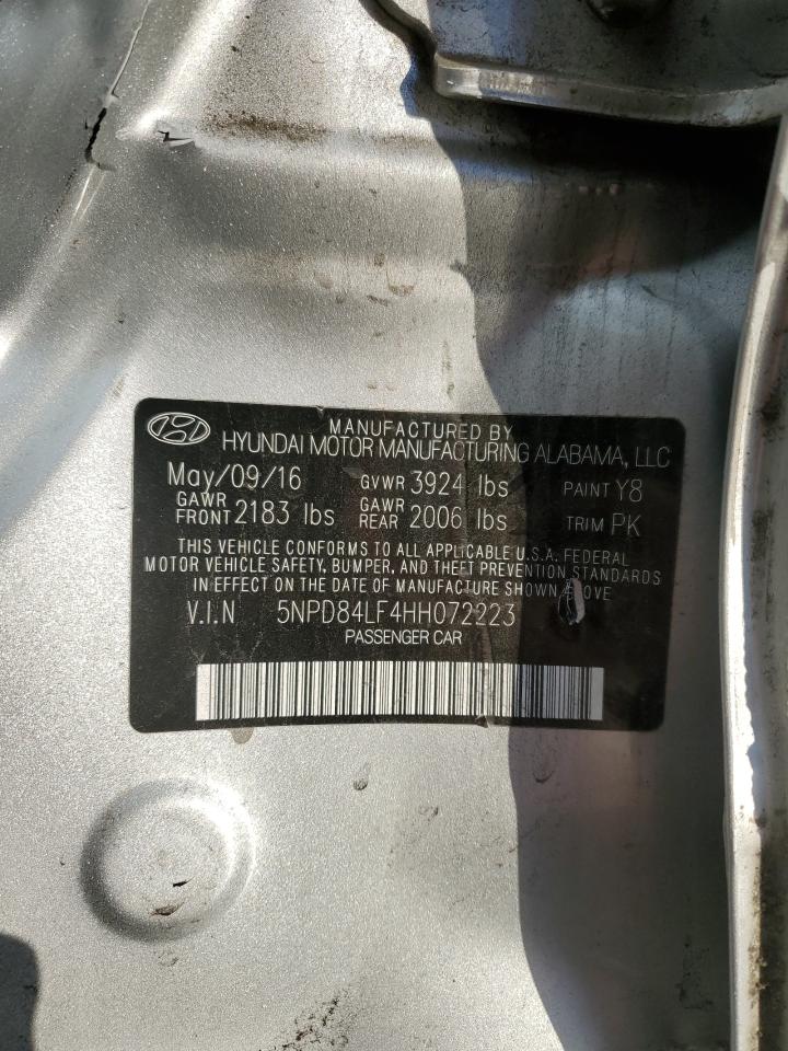 2017 Hyundai Elantra VIN 5NPD84LF4HH072223 Copart auction photo, side damage thumbnail 12