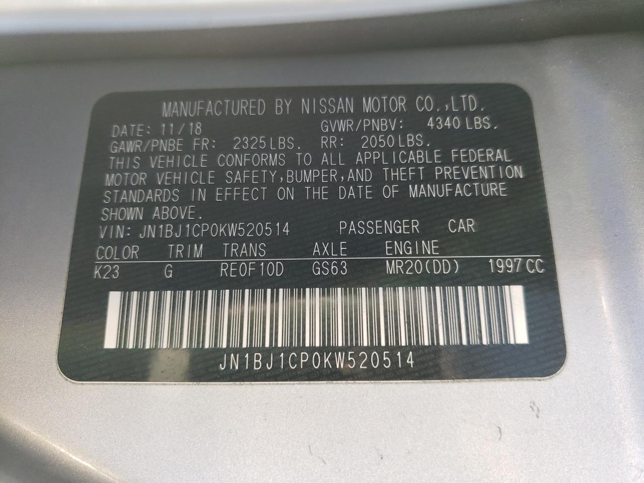 2019 Nissan Rogue VIN JN1BJ1CP0KW520514 Copart auction photo, front end / mechanical damage thumbnail 12