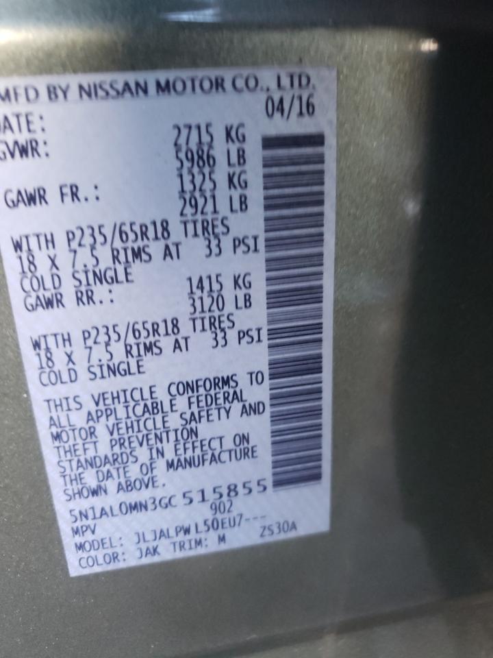 2016 Infiniti QX60 VIN 5N1AL0MN3GC515855 Copart auction photo, rear end damage thumbnail 13