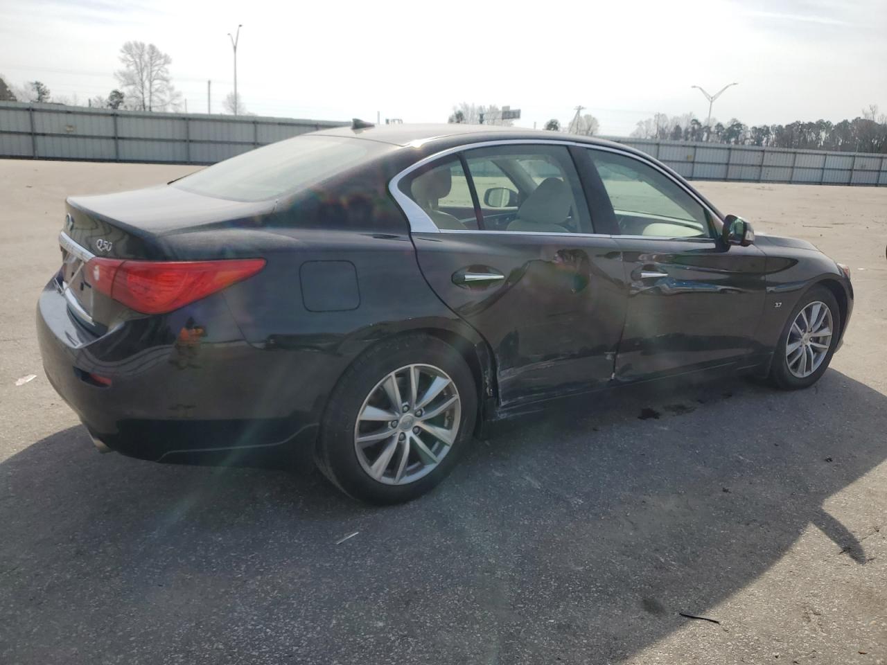 2014 Infiniti Q50 VIN JN1BV7AR6EM697371 Copart auction photo, side damage thumbnail 3
