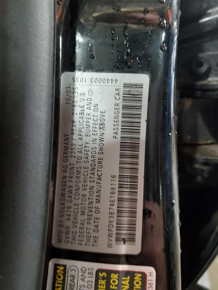 2004 Volkswagen Passat VIN WVWPD63B74E168116 Copart auction photo, side damage thumbnail 12