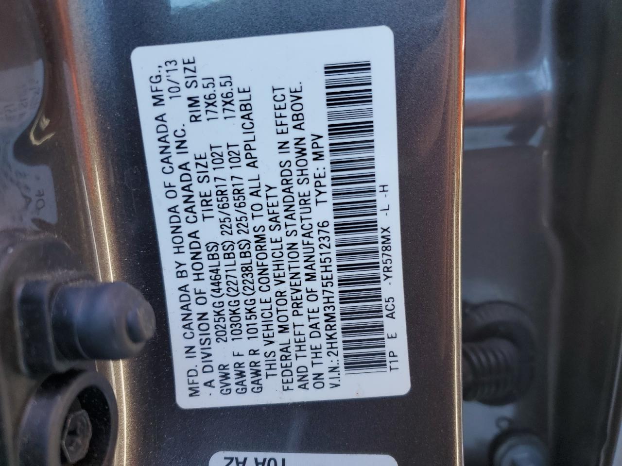 2014 Honda CR-V VIN 2HKRM3H75EH512376 Copart auction photo, front end damage thumbnail 15