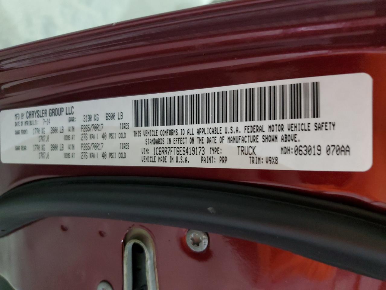 2014 RAM 1500 VIN 1C6RR7FT6ES419173 Copart auction photo, all over damage thumbnail 13