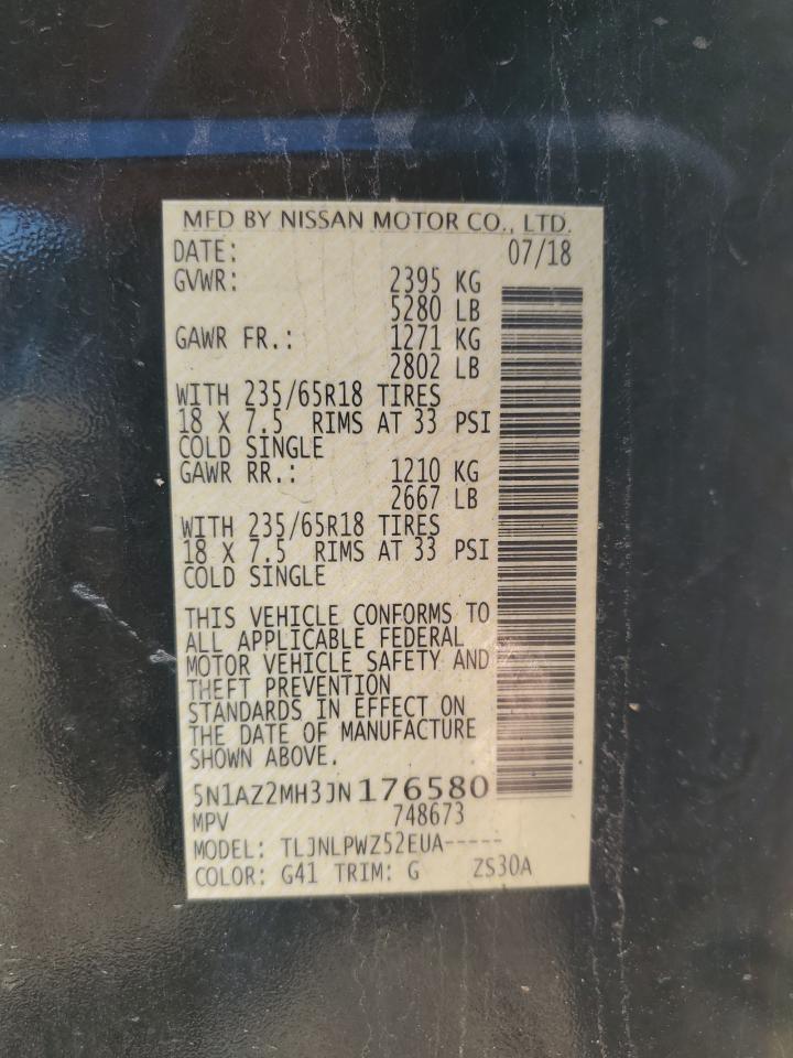 2018 Nissan Murano VIN 5N1AZ2MH3JN176580 Copart auction photo, side / minor dent/scratches damage thumbnail 13