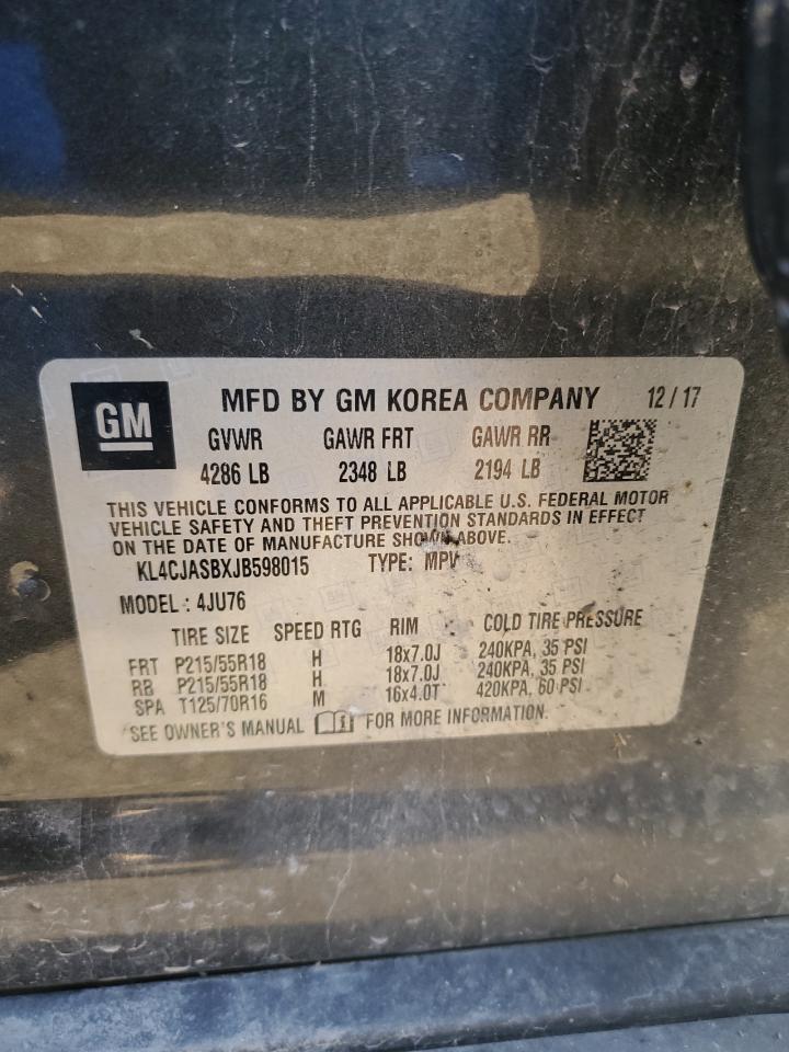 2018 Buick Encore VIN KL4CJASBXJB598015 Copart auction photo, front end / mechanical damage thumbnail 16