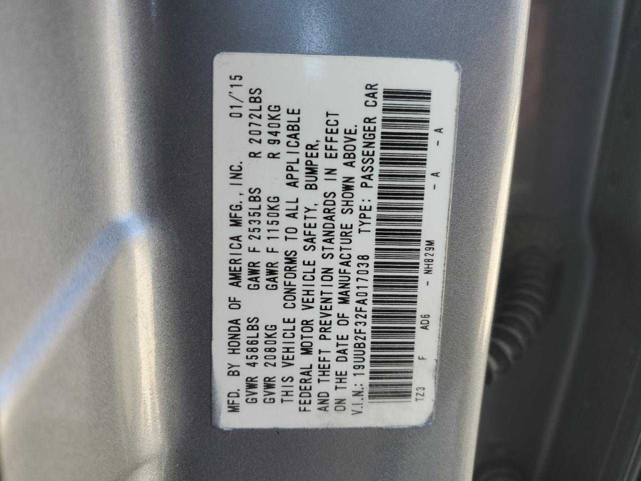 2015 Acura TLX VIN 19UUB2F32FA017038 Copart auction photo, rear end damage thumbnail 12