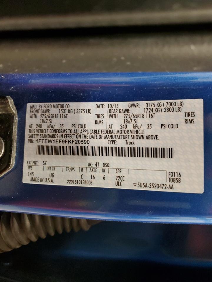 2015 Ford F-150 VIN 1FTEW1EF9FKF20590 Copart auction photo, front end / rear end damage thumbnail 14