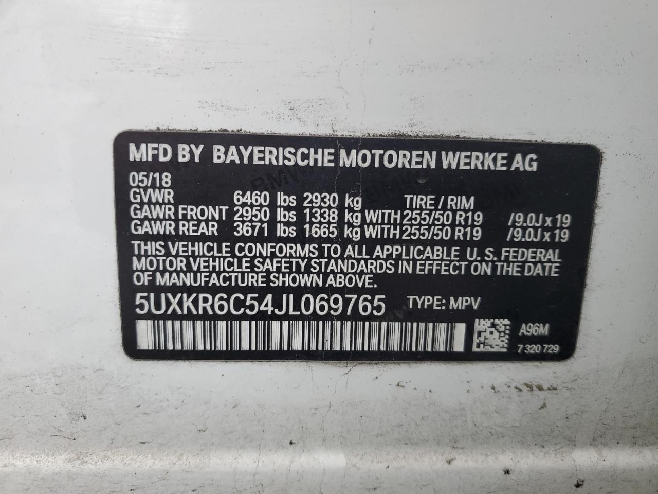 2018 BMW X5 VIN 5UXKR6C54JL069765 Copart auction photo, front end damage thumbnail 15