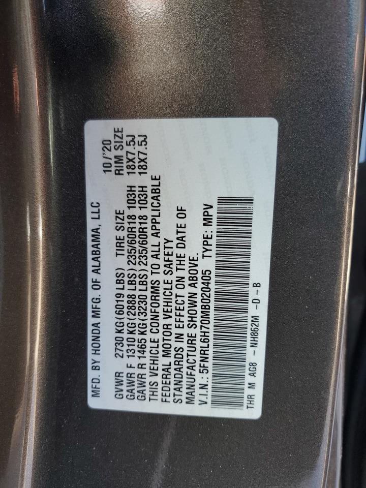 2021 Honda Odyssey VIN 5FNRL6H70MB020405 Copart auction photo, rear end / front end damage thumbnail 14